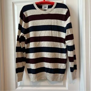 Old Navy Unisex Striped sweater Sz L wool blend navy maroon grey